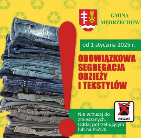 Grafika informująca o obowiązku segregacji odzieży i tekstyliów